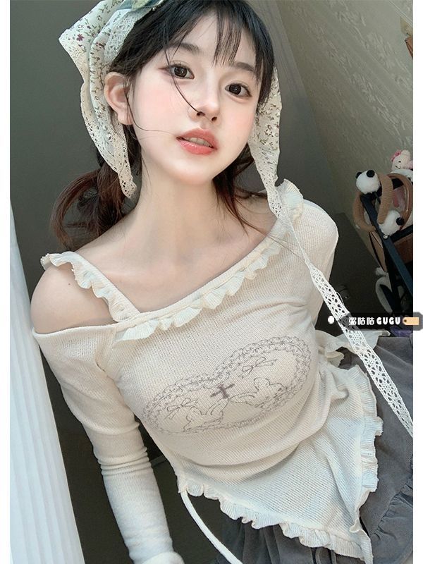 秋裝搭配一整套少女感甜辣風設計感小眾露肩上衣重工蛋糕裙兩件套