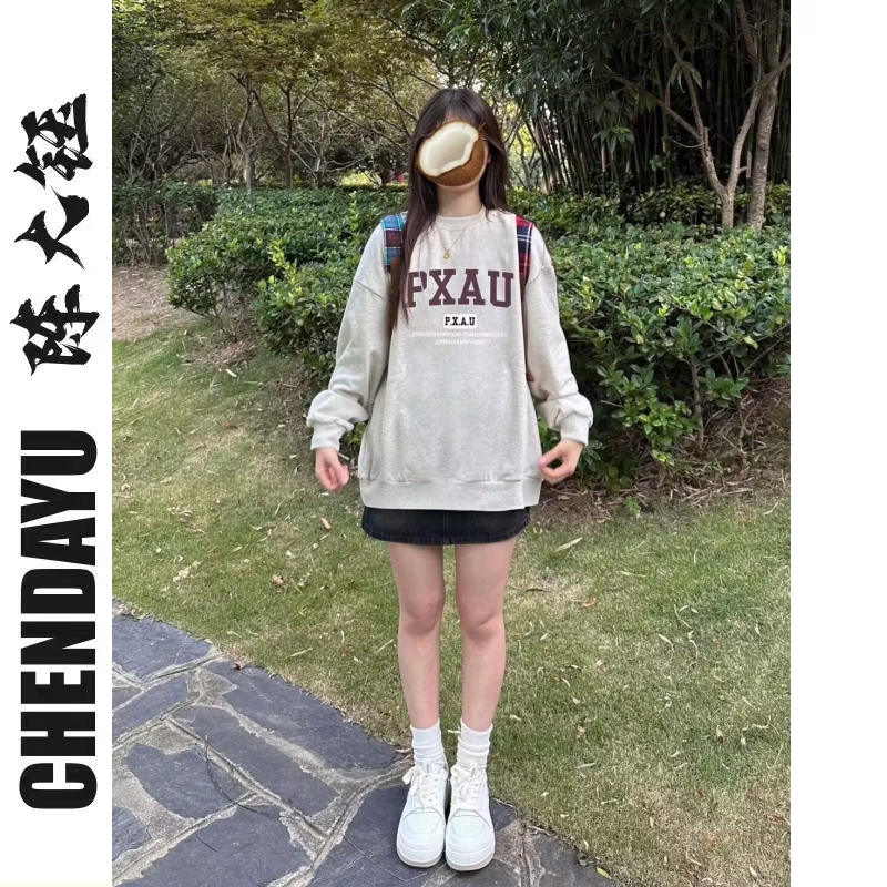 韓版校園chic衛衣女oversize2023秋冬印花新款寬鬆卡通長袖上衣潮