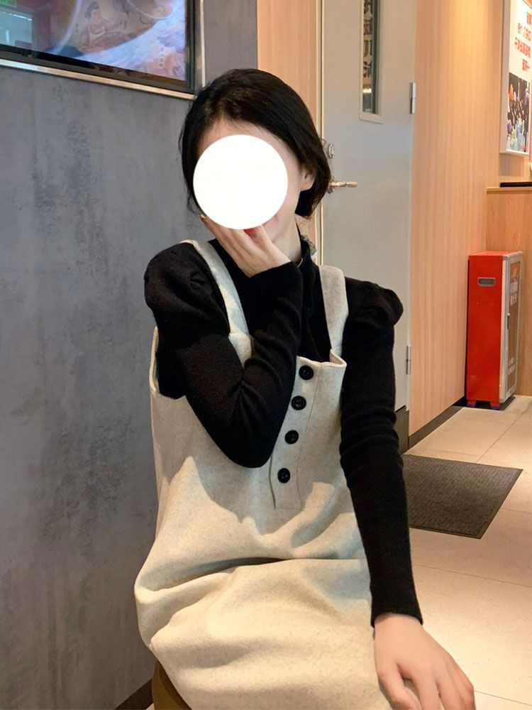 2023秋冬新款法式小香風高級感針織背帶連衣裙子活潑減齡兩件套裝