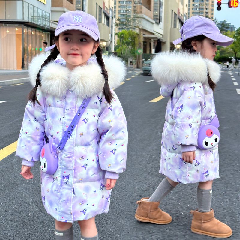 Children's Down Jacket Girls Mid-Length 2023 New Style Girls Thickened Children's Bag Jacket Winter Cold Protection