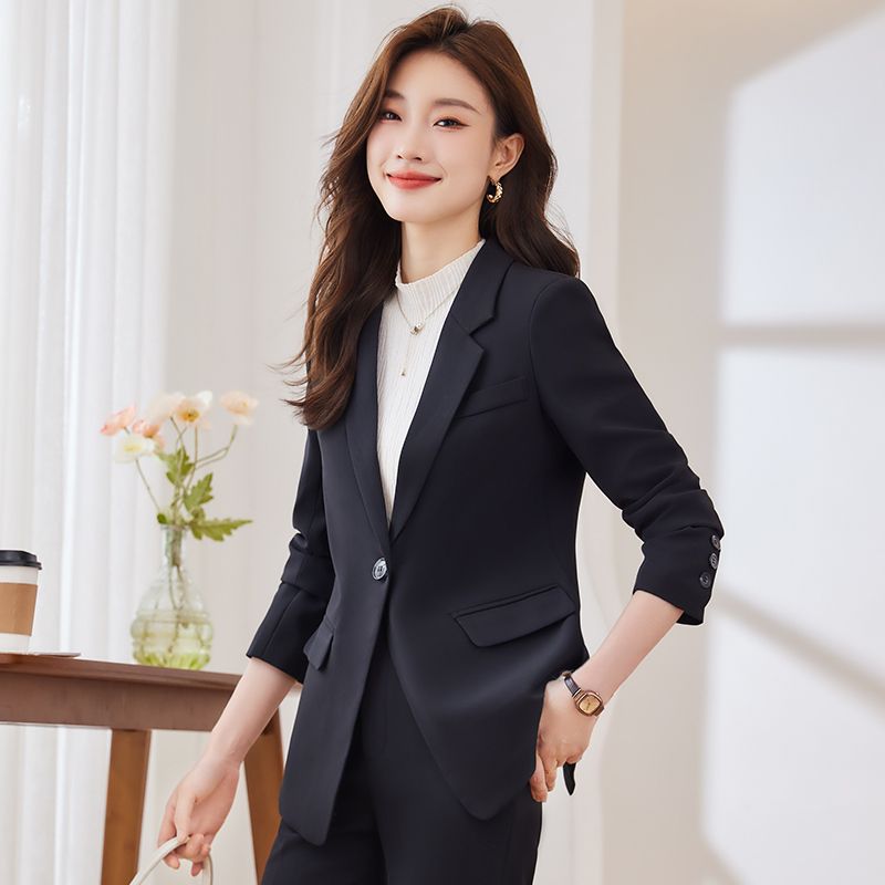 Black suit suit women's jacket 2023 autumn and winter new temperament goddess style interview formal wear professional wear work clothes