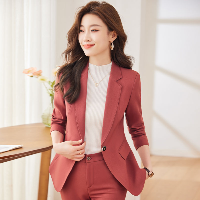 Apricot blazer women's autumn and winter high-end temperament goddess style small slim professional suit suit two-piece set