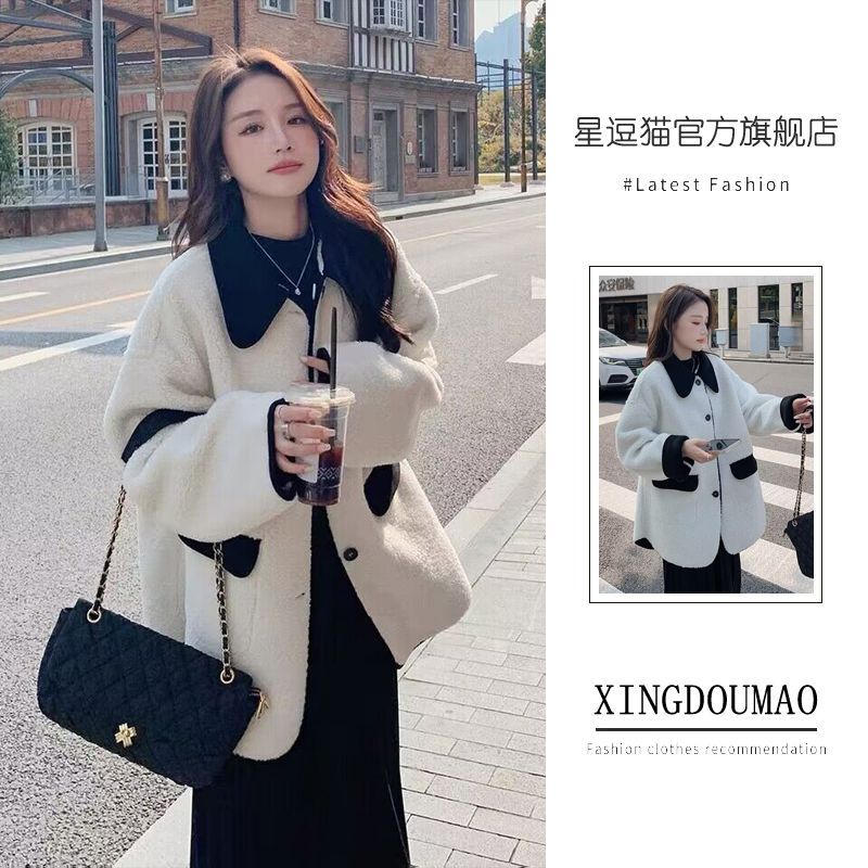 Woolen Jacket Women's 2023 Autumn and Winter New American Retro High-Quality College Small Fragrance Style Lamb Wool Jacket Top