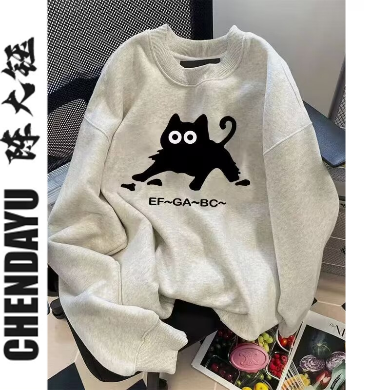 美式街頭hiphop圓領衛衣女秋冬新款寬鬆設計感小眾百搭情侶裝上衣