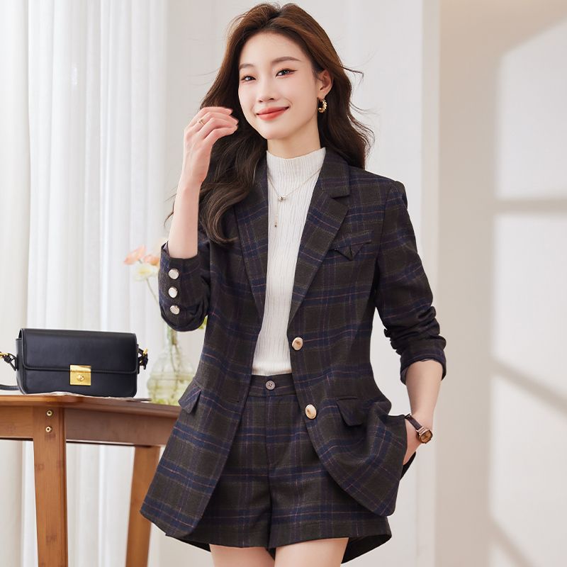 Plaid blazer women's autumn and winter 2023 new Korean version retro fashion temperament high-end casual suit suit