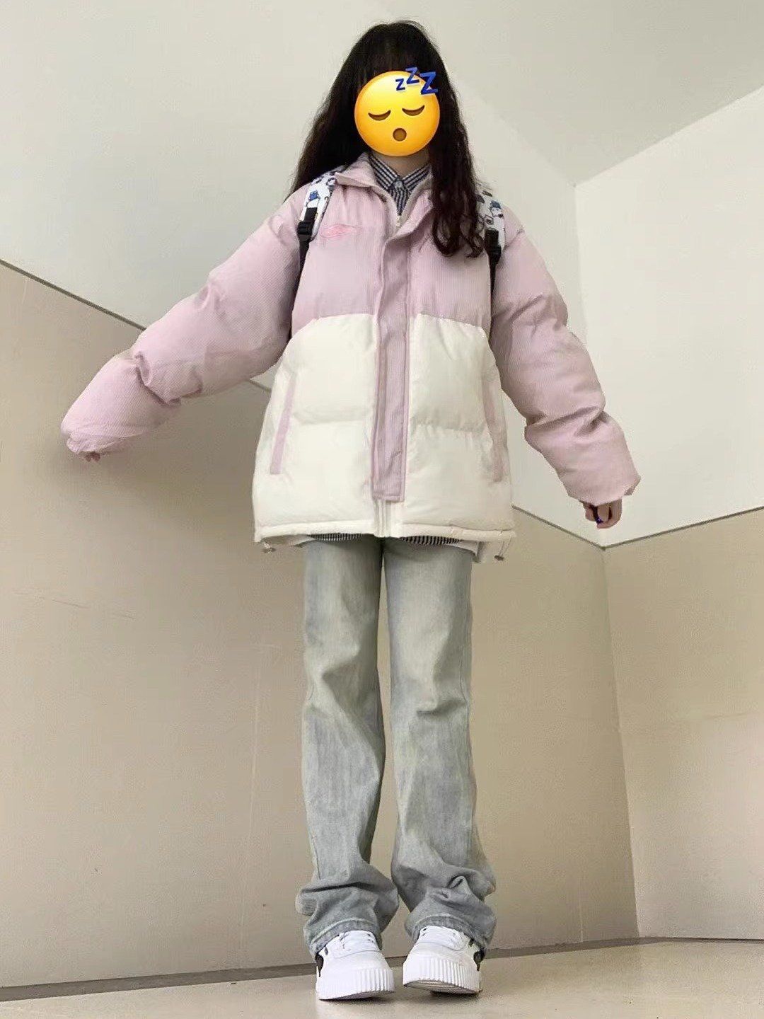 甜美风拼色立领面包服棉服女冬季宽松加厚学生保暖棉衣外套潮