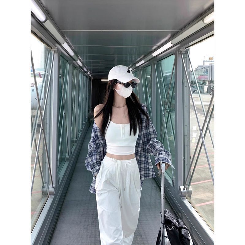 美式復古長袖格子襯衫外套女春秋純棉設計感寬鬆慵懶外搭上衣開衫