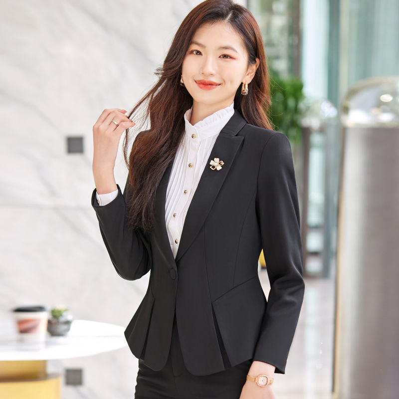 Black suit suit, feminine, high-end, short suit jacket, hotel front desk professional work clothes