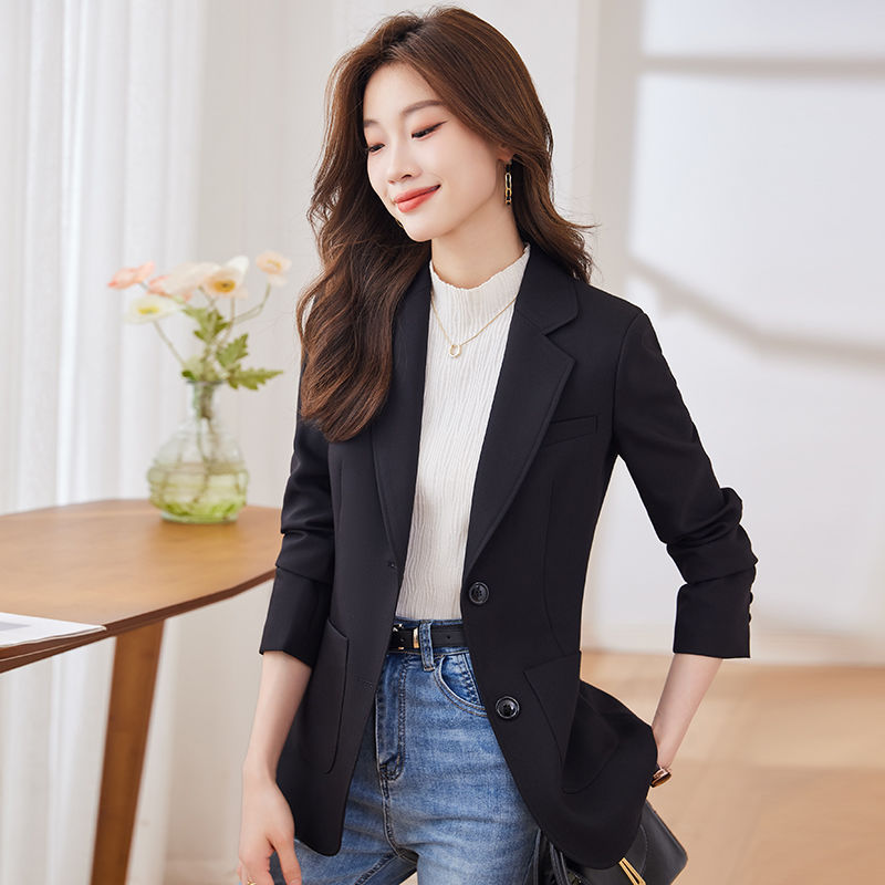 Black suit jacket for women autumn and winter 2023 new temperament and high-end sense small casual small suit top for women