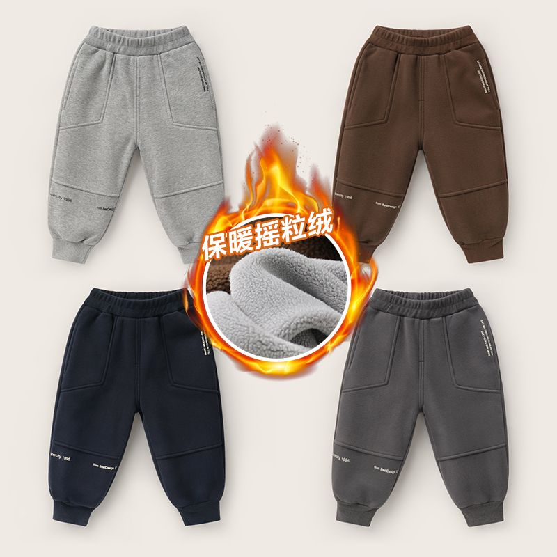 Right European boy's velvet sports long pants winter clothing winter children's clothing children's baby thickened cotton pants winter