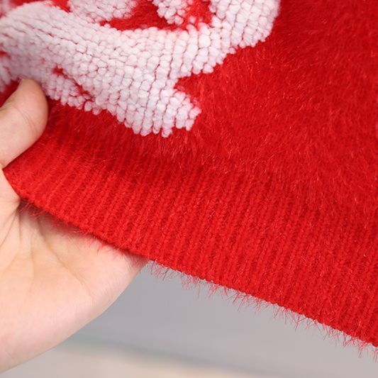 儿童红色毛衣男童圆领长袖上衣女宝洋气时髦秋冬款男小童2023新款