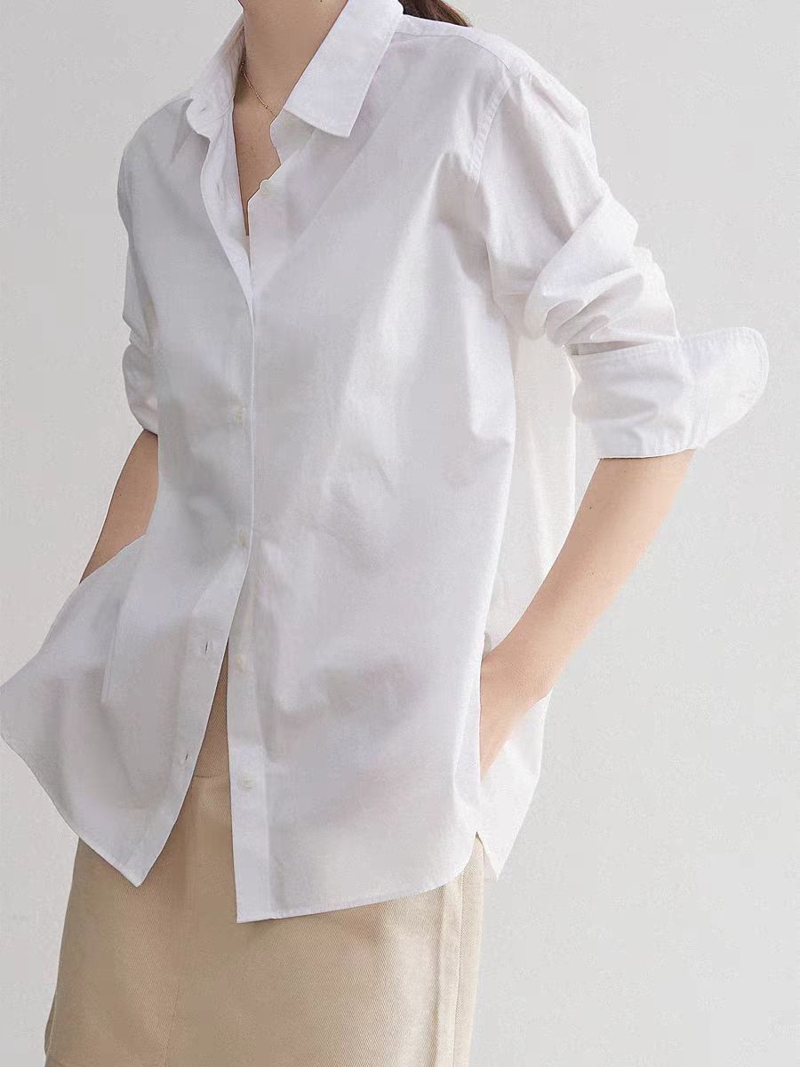 新款白色襯衫女polo領春秋季韓系氣質名媛百搭法式疊穿襯衣女ins