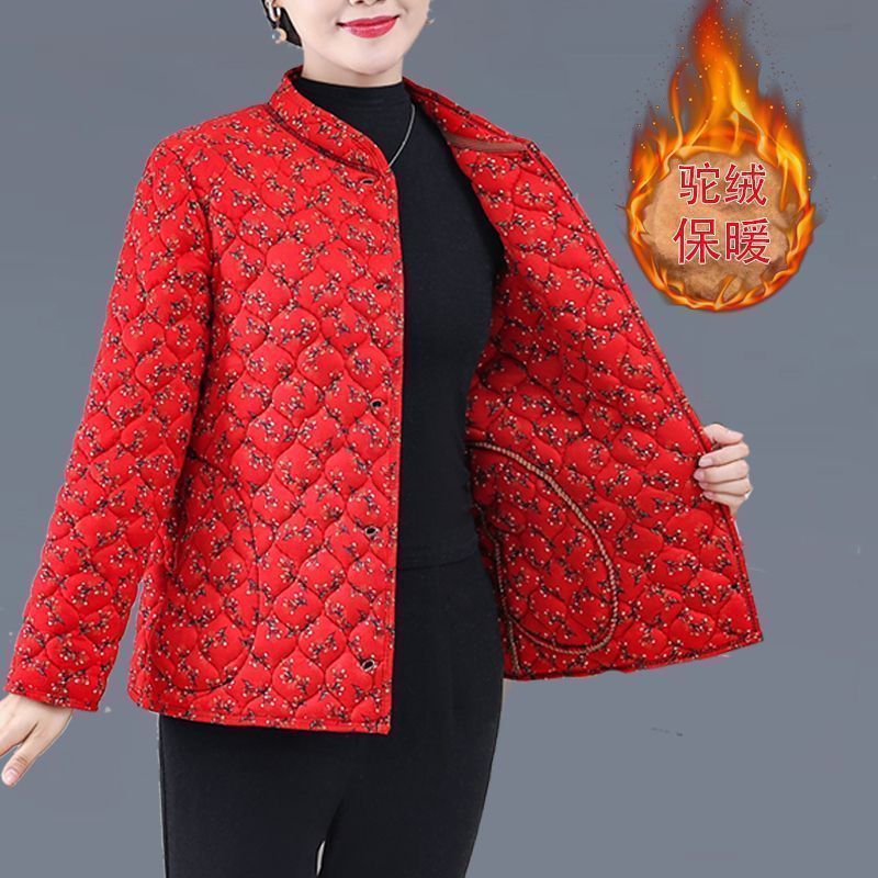 中老年女裝加絨保暖冬裝棉襖大碼加厚棉衣冬季媽媽裝寬鬆棉服外套