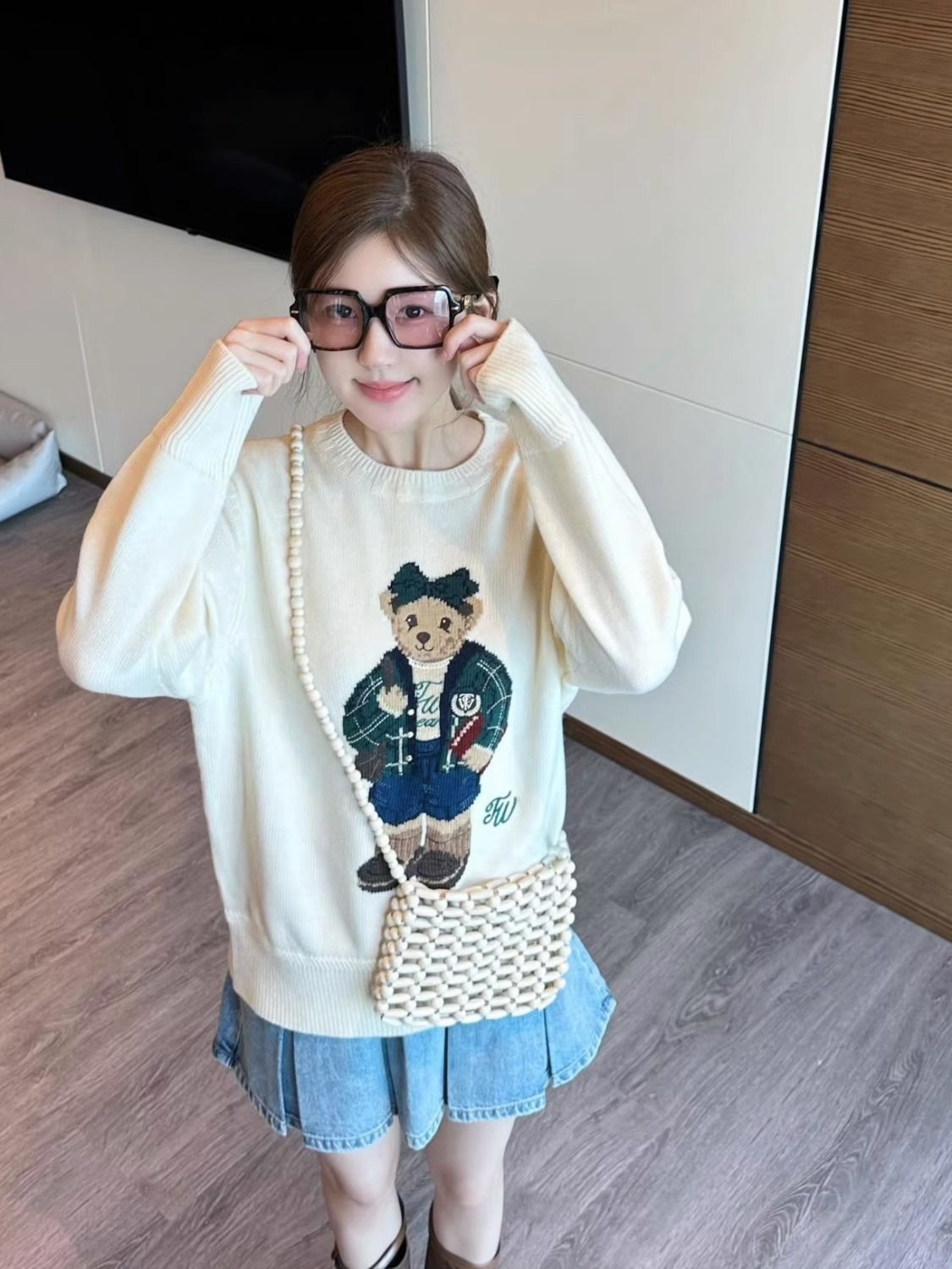 XJ家趙露思同款秋冬新款女裝學院風卡通休閒寬鬆圓領毛衣針織衫
