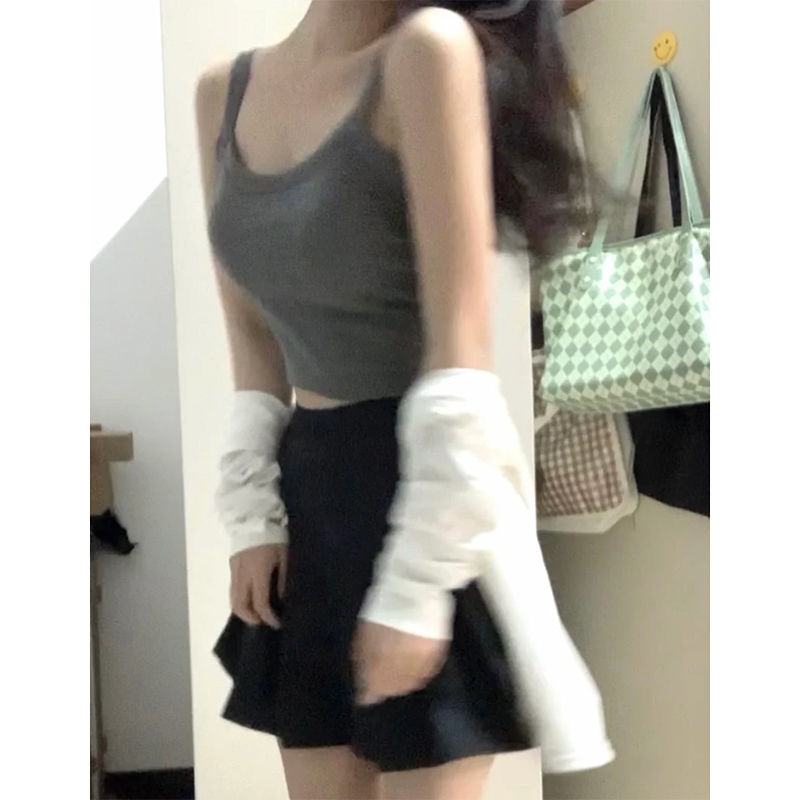 美背背心文胸一體灰色小吊帶女夏外穿內搭打底緊身收腰上衣辣妹