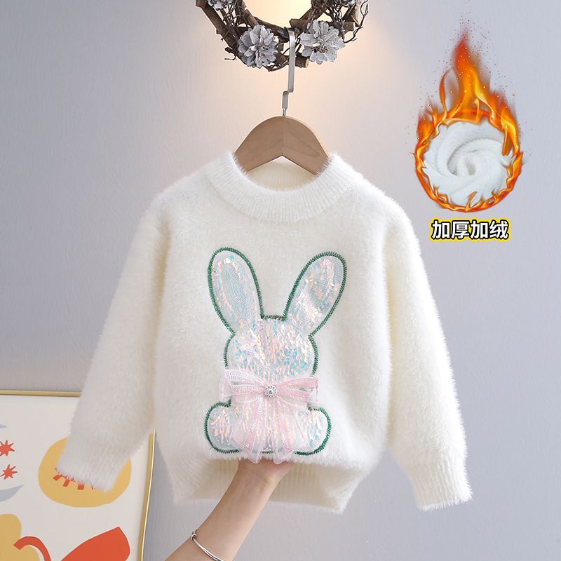 女童毛衣加绒冬季新款水貂绒针织女孩韩版套头圆领中小童学生兔子