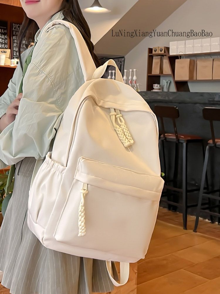 Japanese ins solid color nylon backpack women's large capacity multi-compartment lightweight and versatile junior high school and high school girls school bag