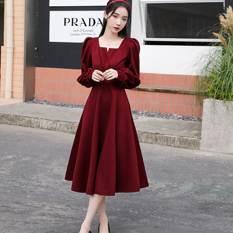 敬酒服新娘平時可穿秋季結婚禮服酒紅色回門訂婚顯瘦絲絨連衣裙女