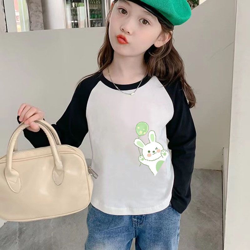 純棉女童打底衫2023春秋裝洋氣長袖T恤中大兒童寶寶內搭插色上衣