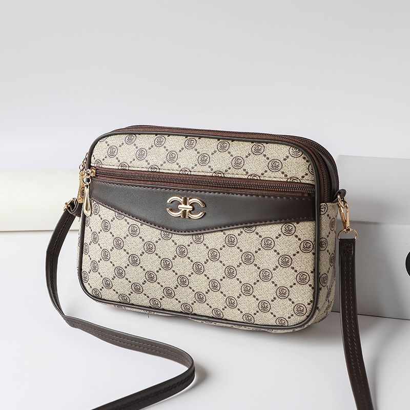 Women's crossbody bag, middle-aged and elderly fashion printed women's bag, multi-layer large capacity trendy shoulder bag, commuter bag