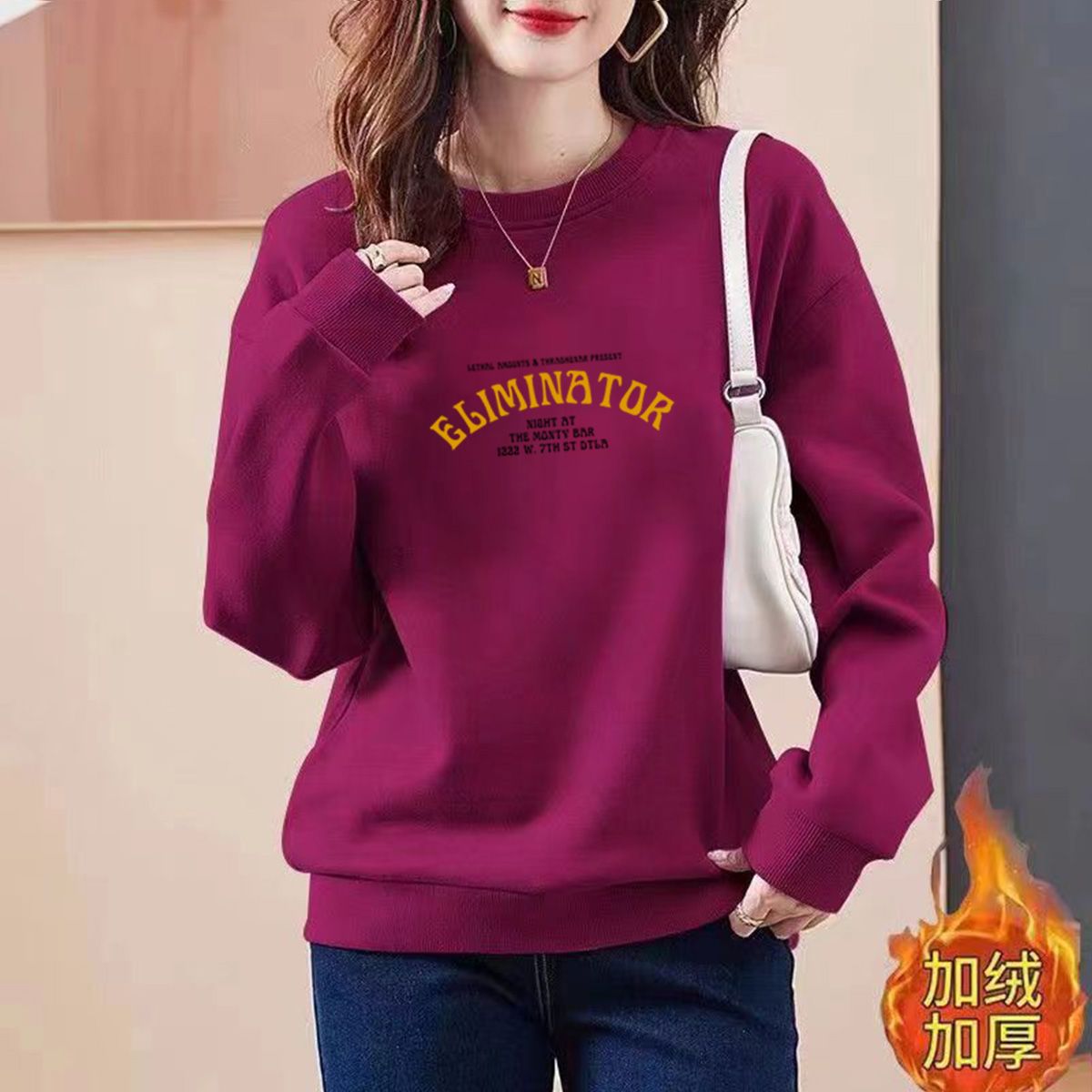【優質棉】超柔加絨衛衣女秋冬季新款寬鬆韓版顯瘦印花長袖上衣女