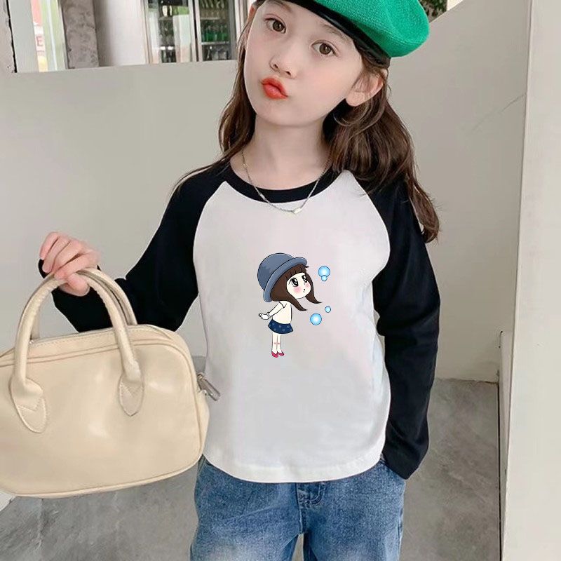 純棉女童打底衫2023春秋裝洋氣長袖T恤中大兒童寶寶內搭插色上衣