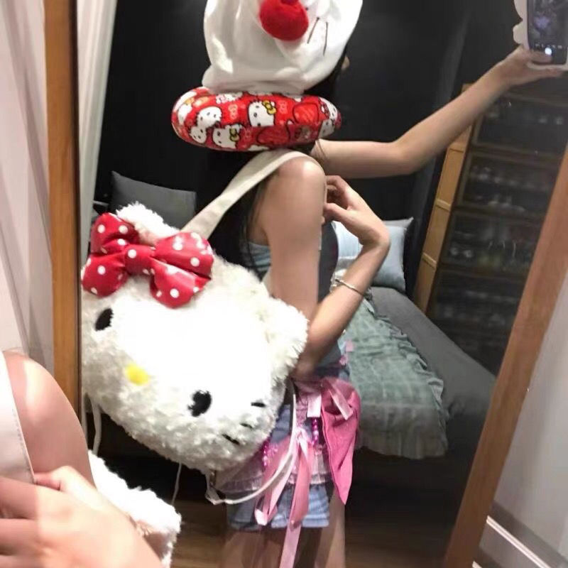 HelloKitty毛绒包包秋冬日系托特包可爱kitty猫学生双肩包少女