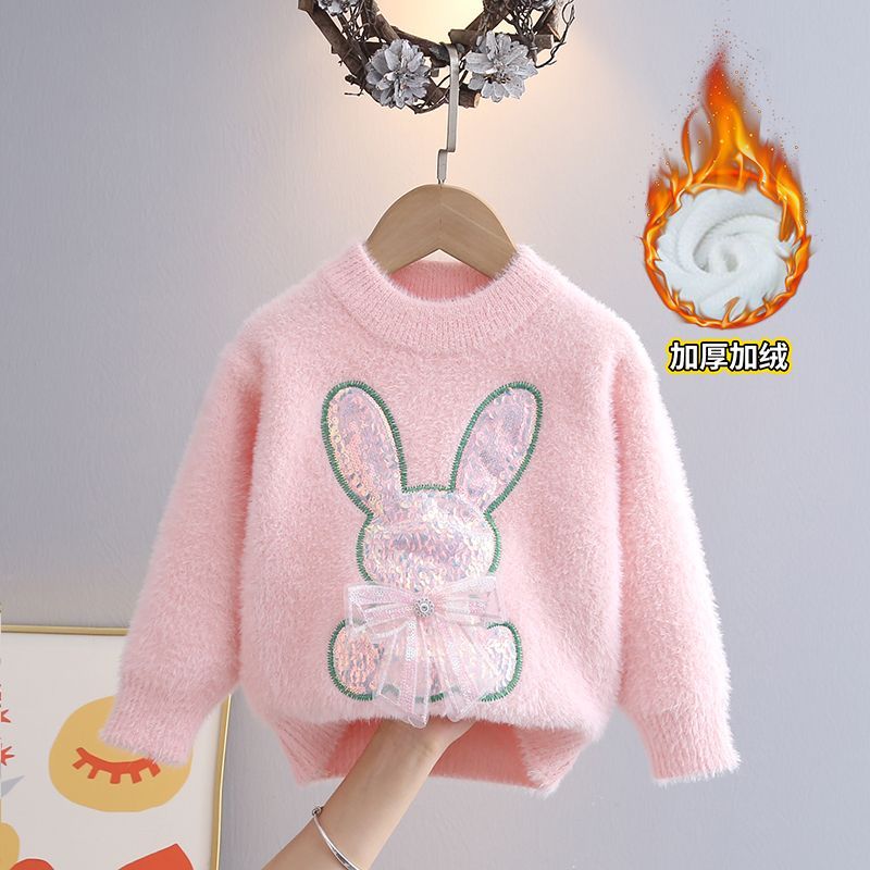 0到1岁女童毛衣水貂绒宝宝可爱兔子针织衫洋气套头婴儿童毛衣冬季