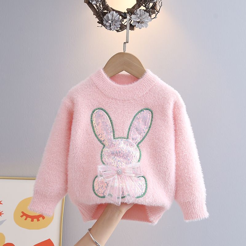 0到1岁女童毛衣水貂绒宝宝可爱兔子针织衫洋气套头婴儿童毛衣冬季