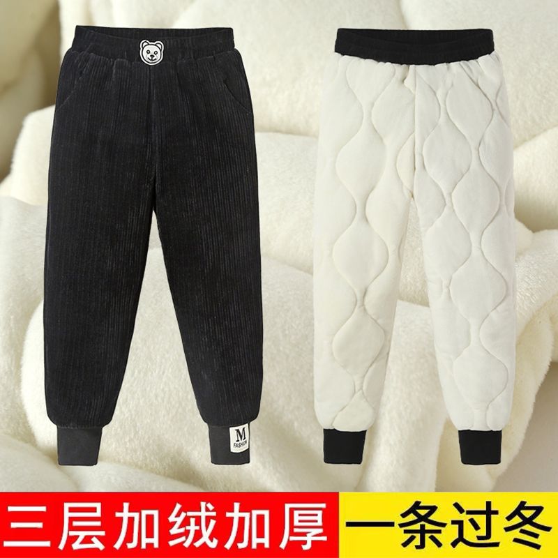 女童褲子秋冬季新款兒童加絨加厚棉褲中大童休閒雪尼爾冬保暖外褲