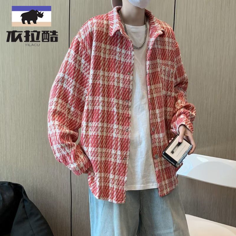 學生男春秋翻領夾克男士春秋新款小香風休閒格子棒球服外套潮寬鬆