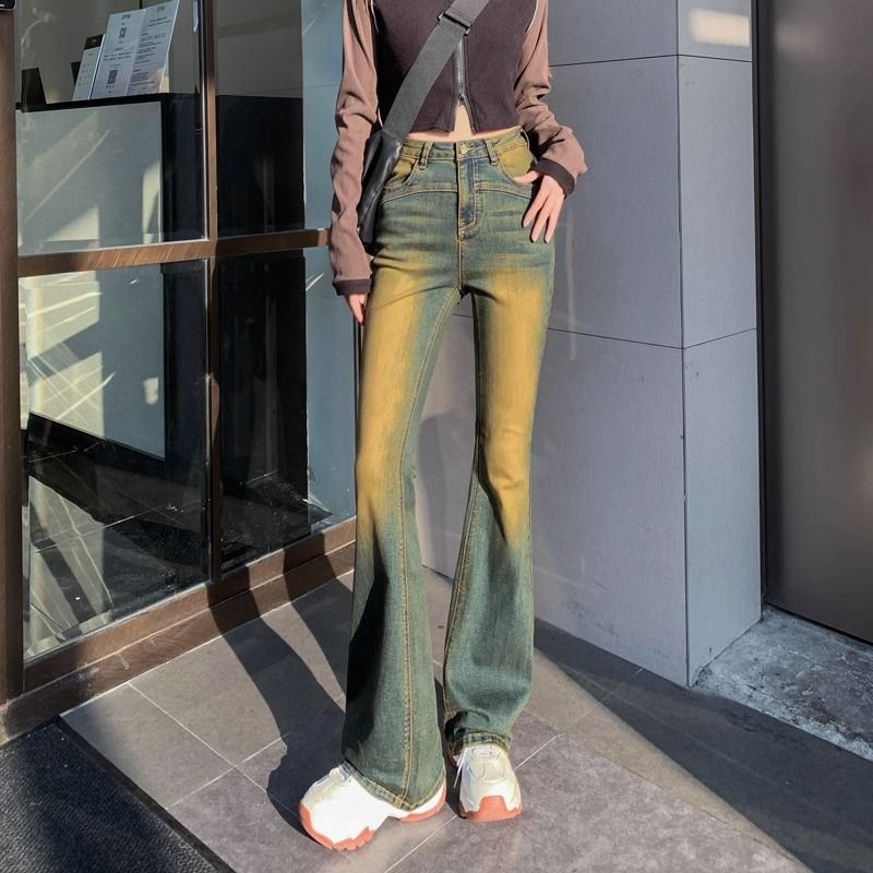 復古辣妹微喇叭牛仔褲女2023年秋冬新款高腰顯瘦小個子馬蹄長褲潮