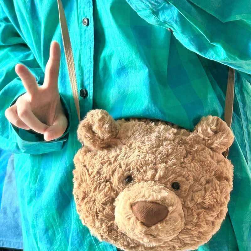 2023 New Barcelona Bear Bag Cute Cartoon Plush Doll Bear Head Bag Doll Backpack Women’s Crossbody Bag