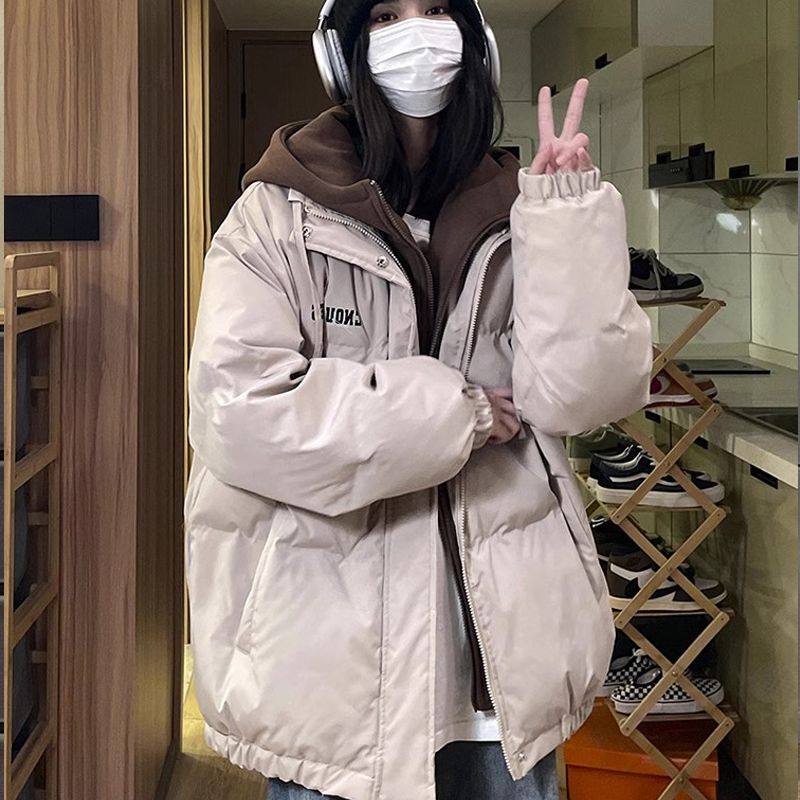 【假兩件】美式復古冬季棉服高質量加絨加厚寬鬆百搭學生情侶外套