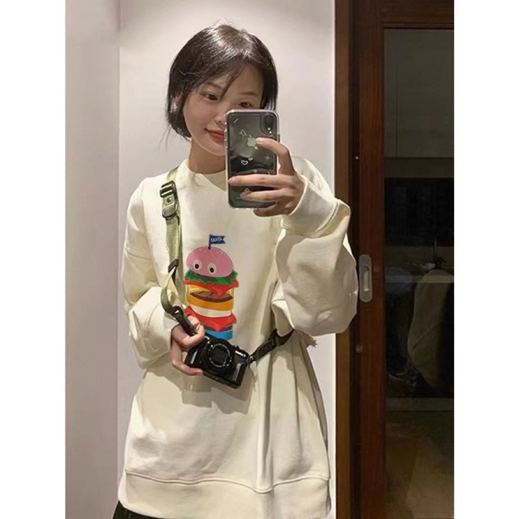 無帽薄款衛衣女秋冬2023新款美式港風chic加絨加厚慵懶風上衣外套