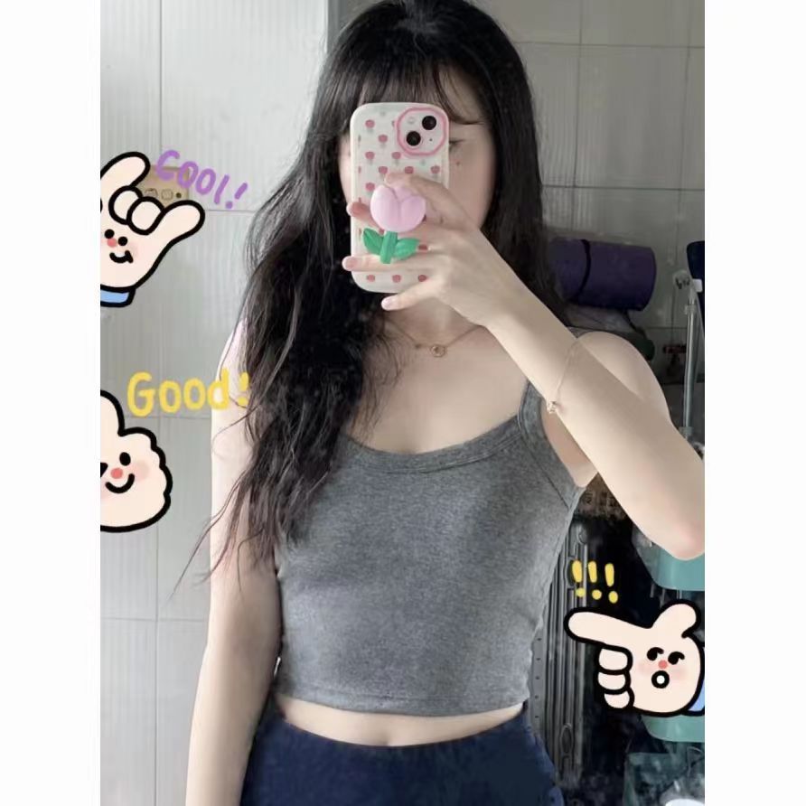吊帶小背心女夏季2023新款內搭灰色外穿設計感打底純欲風短款上衣