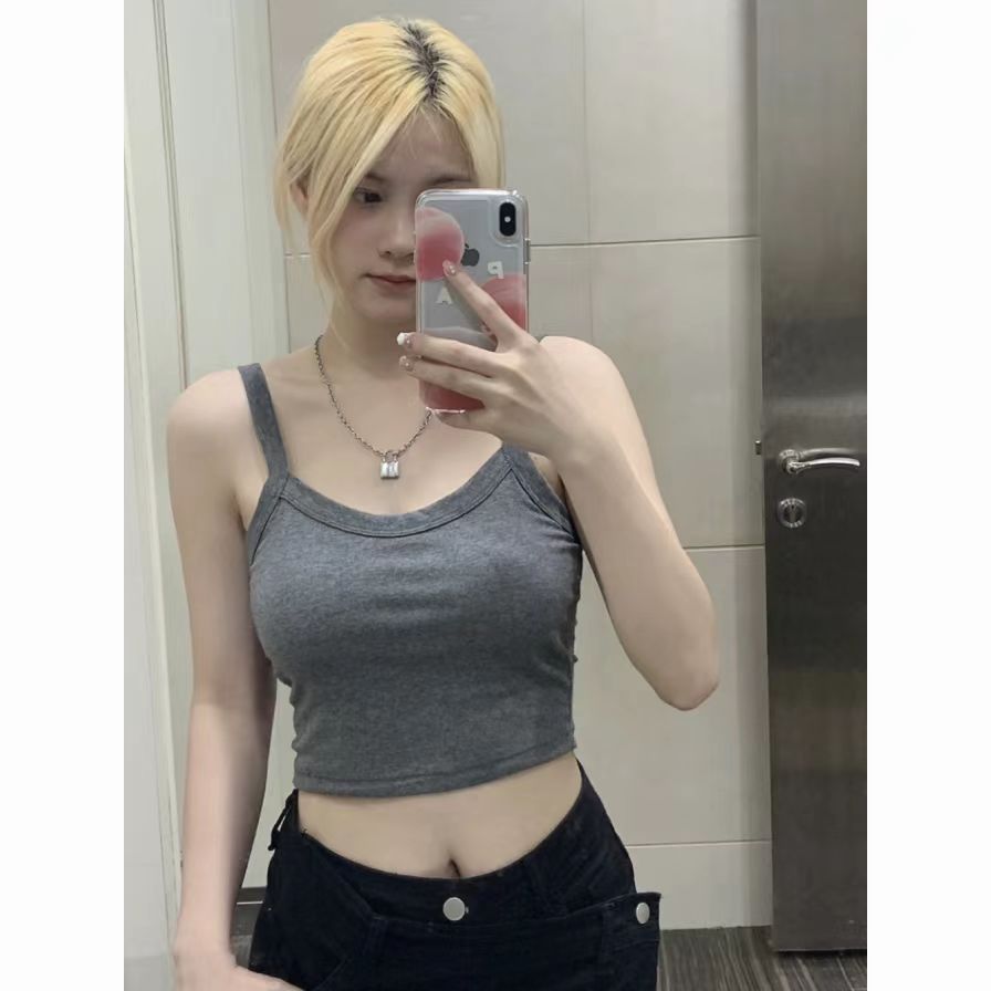 甜辣妹灰色短款別致絕美小上衣夏天外穿新款打底內搭吊帶背心女裝