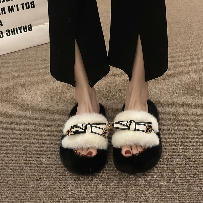 小個子7CM增高網紅蝴蝶結毛毛拖鞋女外穿厚底防滑舒適冬居家百搭
