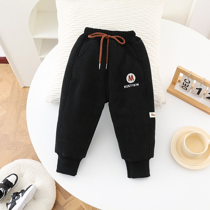 Boys' winter cotton trousers, children's thickened trousers, a pair of winter warm trousers for baby girls with three layers of quilted cotton.