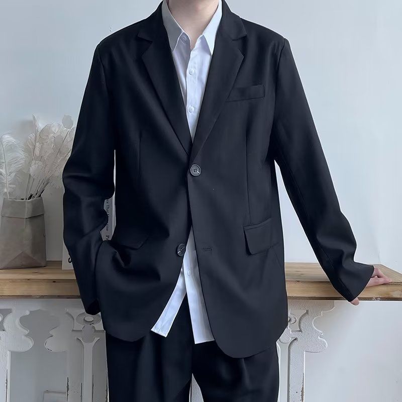 新款三件套韩版垫肩西服套装男正装休闲高级感学院风高级青年班服