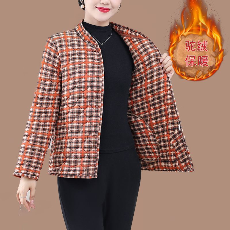 媽媽冬裝加絨保暖立領棉衣大碼寬鬆遮肉棉服中老年女裝內搭小棉襖