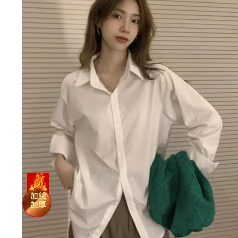 CONGRAZIO冬季新品百搭白色職業長袖襯衫女ins休閒寬鬆通勤襯衣女