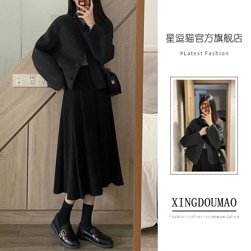 西裝毛呢外套2023秋冬新款搭配一整套韓劇穿搭小香風套裝裙兩件套