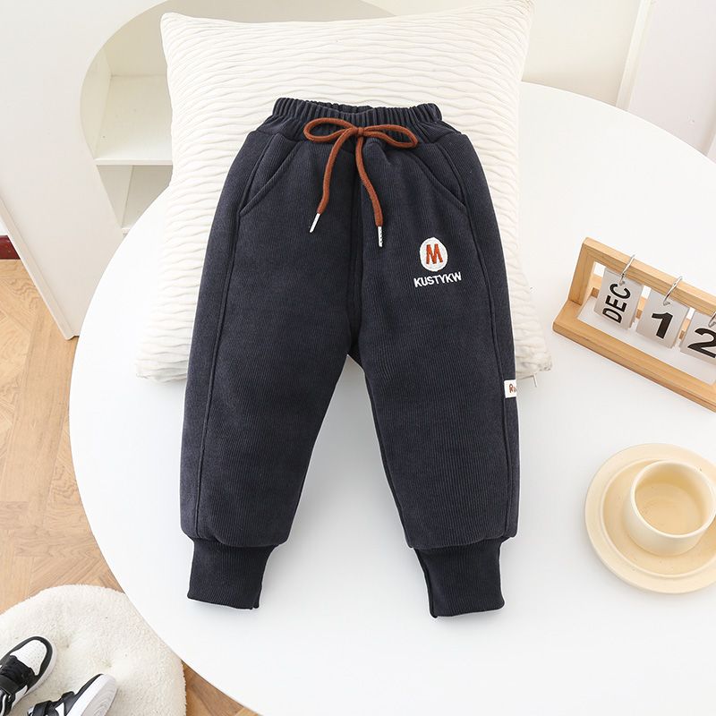 Boys' winter cotton trousers, children's thickened trousers, a pair of winter warm trousers for baby girls with three layers of quilted cotton.