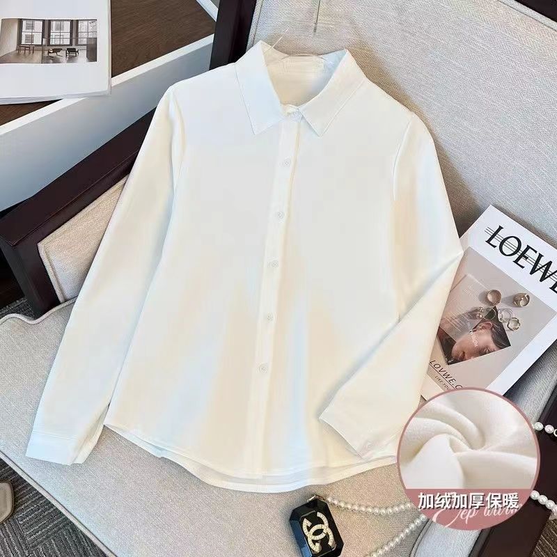 襯衣女2023秋冬百搭白色學生寬鬆遮肉顯瘦疊穿加絨加厚純色上衣女