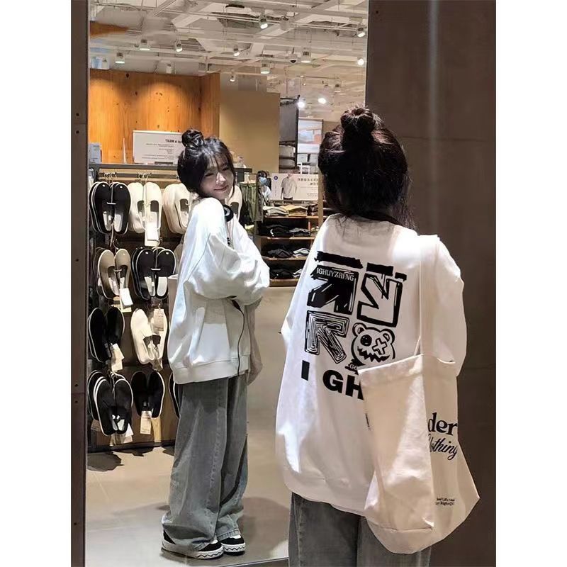 無帽女衛衣oversize寬鬆慵懶加絨加厚學生校園風秋冬上衣外套潮