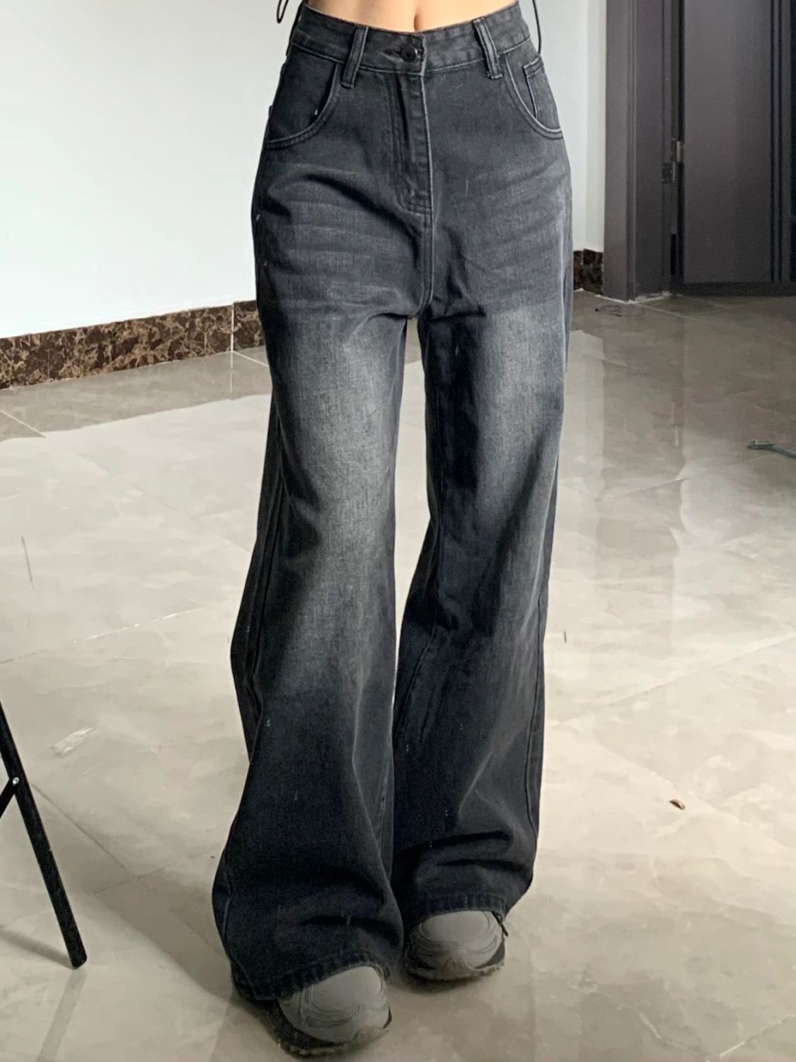 復古高街闊腿牛仔褲女秋季新款高腰寬鬆顯瘦垂感直筒百搭拖地長褲