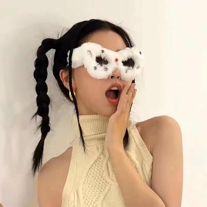 虞書欣同款毛毛搞怪可愛墨鏡女復古辣妹時髦太陽個性鑲鑽生日眼鏡