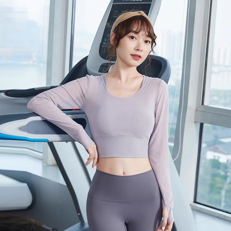 【】Authentic yoga tops for female Internet celebrities, tight-fitting, slimming, dance fitness, running, long-sleeved sportswear