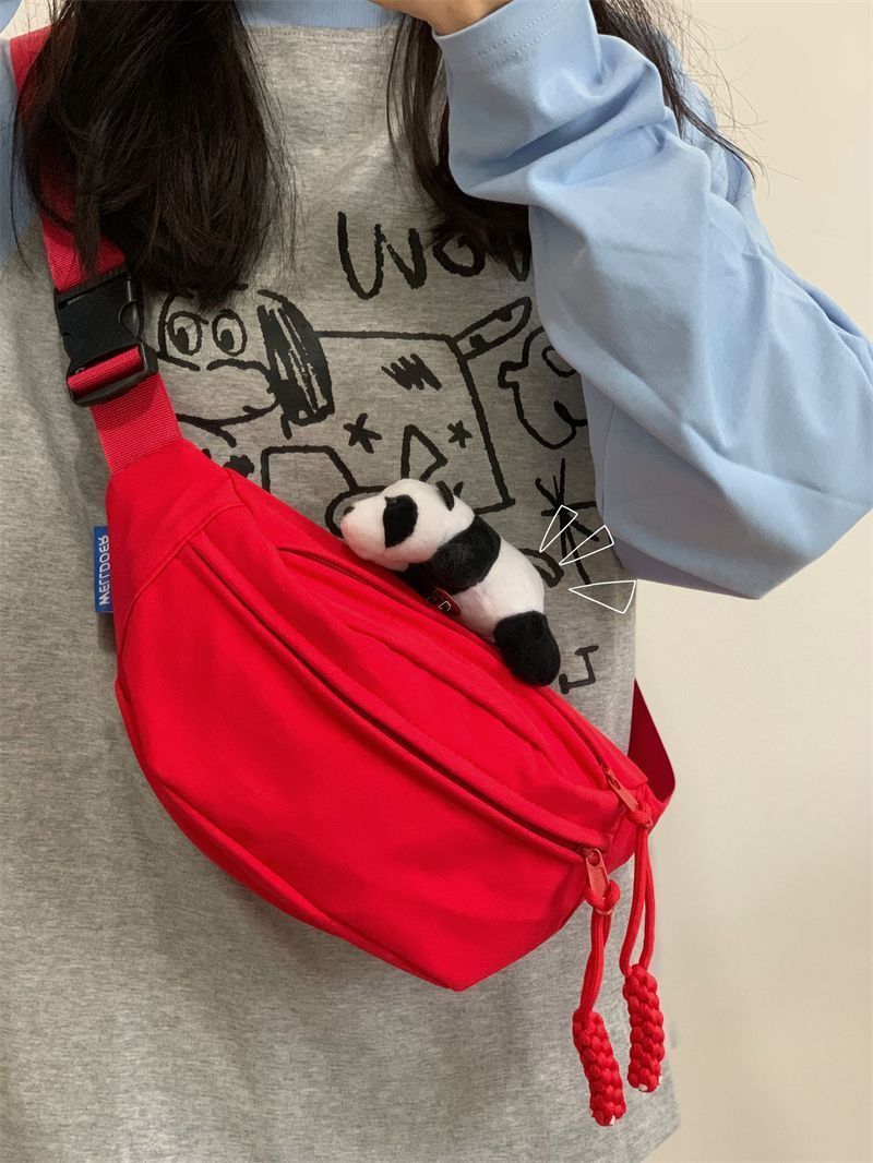 手機腰包潮牌紅色胸包 日系ins簡約單肩小包包女休閒運動斜挎包男